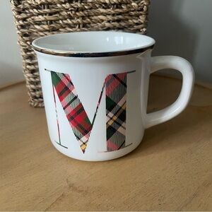 Pottery Barn Christmas Stewart Plaid “M” Monogram Coffee/Tea Mug